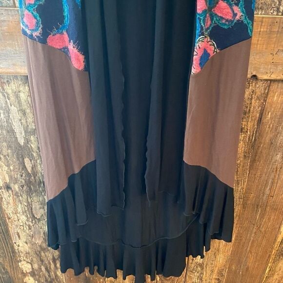 Sacred Threads S/M Black Teal BOHO Floral Fabric Lagenlook Sleeveless Duster - Picture 7 of 13